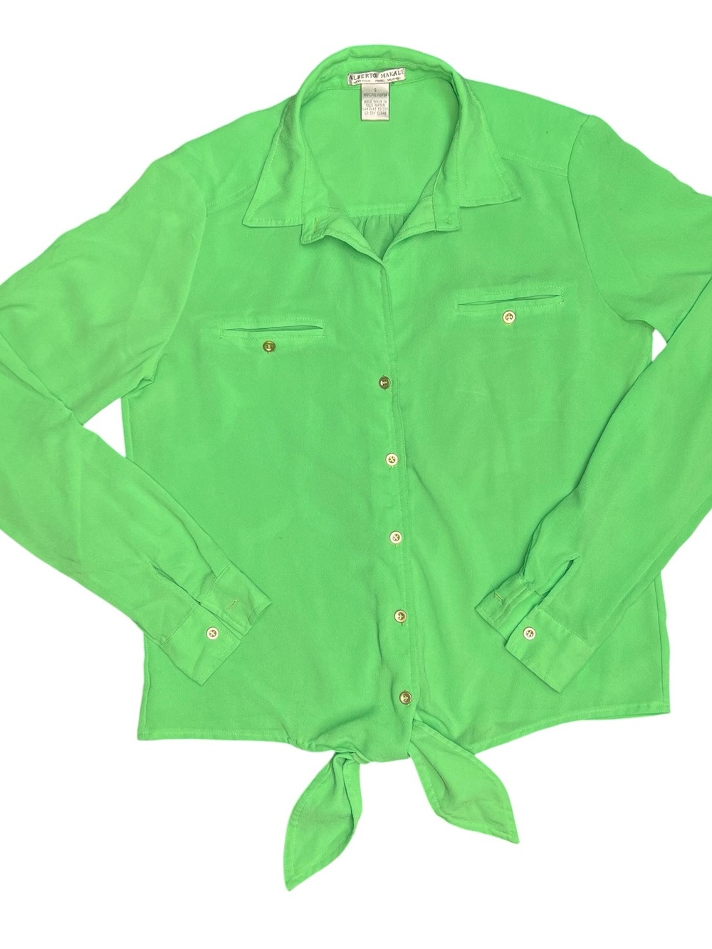 Tie-Front Roll Tab Sleeve Button Down Blouse